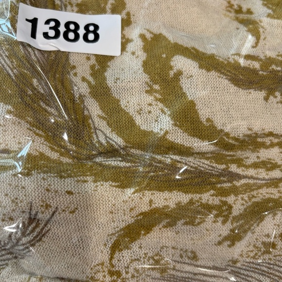 Anthropologie thin knit ecru gold metallic feather print open cardigan sweater M - Picture 11 of 11